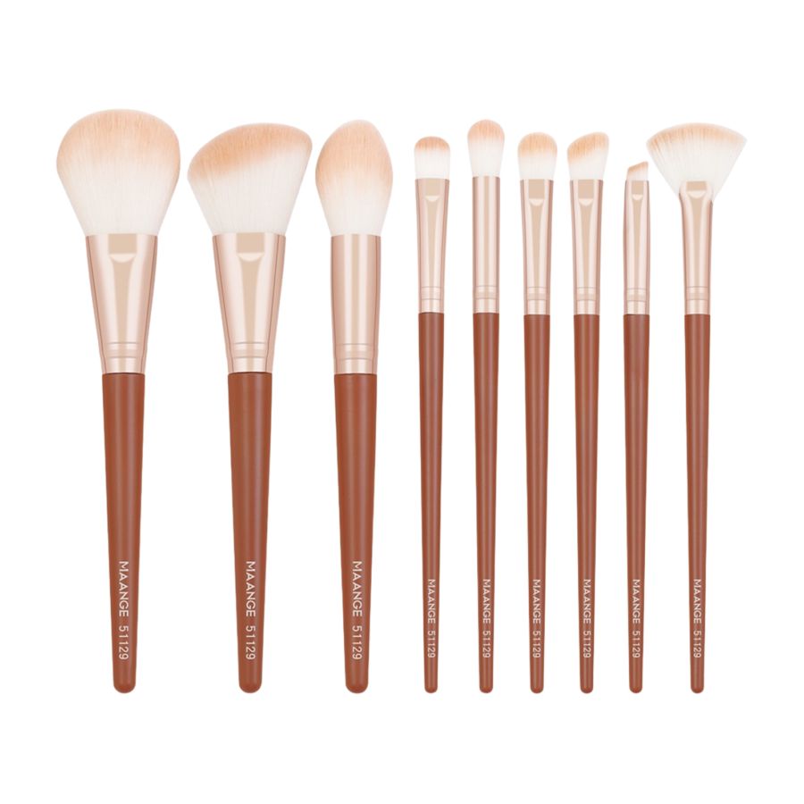 MAANGE 9pcs Makeup Brush Set Brown 100gram