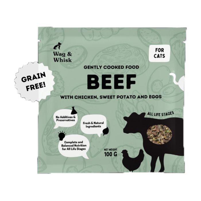 Wag and Whisk Cooked Food Beef Makanan Kucing 100gram