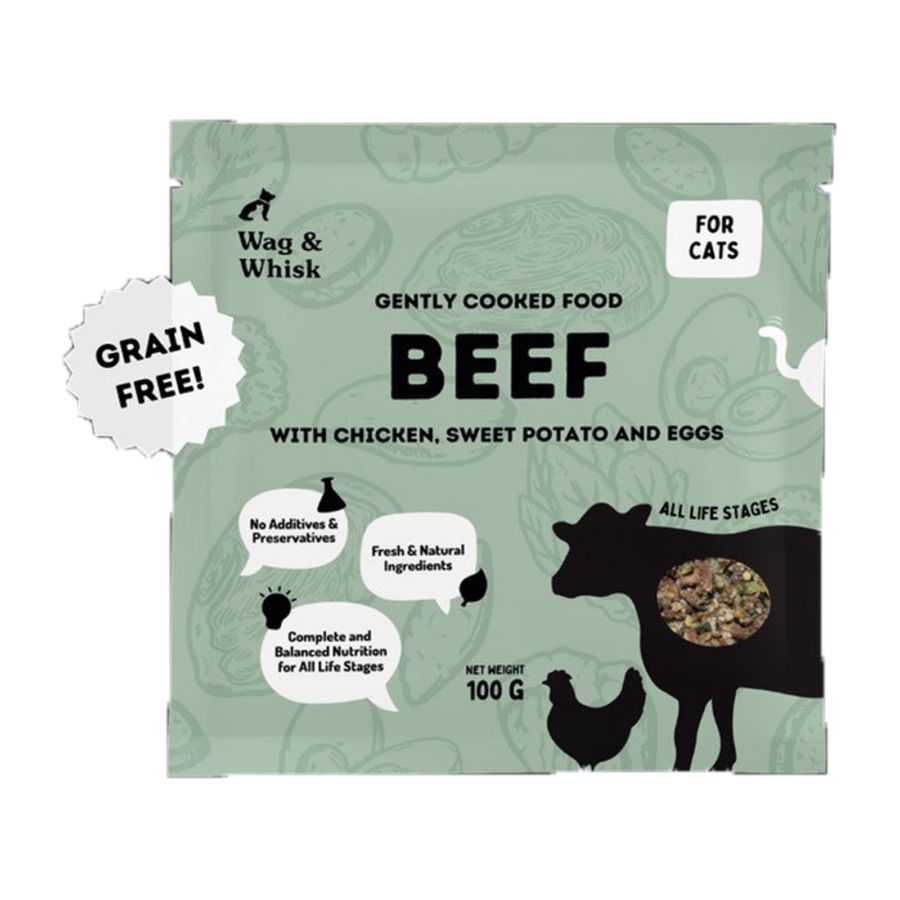 Wag and Whisk Cooked Food Beef Makanan Kucing 100gram 1pcs