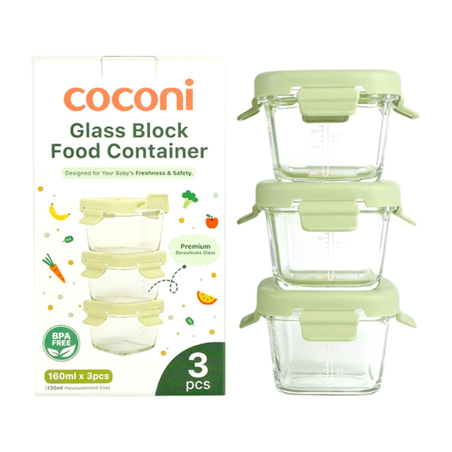 Coconi Glass Block Food Container MPASI Kapasitas 160 ml 3pcs