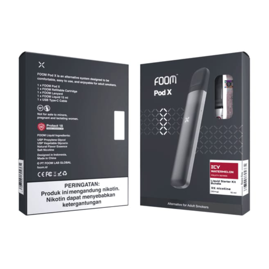Foom Pod X Space Gray + Icy Watermelon Rokok Elektrik 1pack