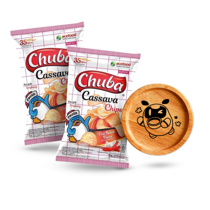 [Bundle] 2 Chuba Cassava Chips Chili Balado 140gram + Coaster Airo & Friends - IO