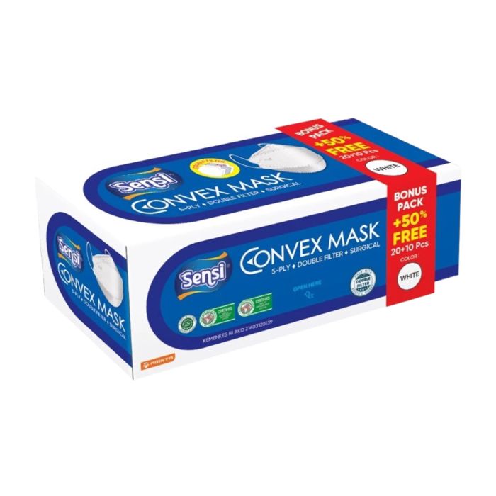 Sensi Masker Earloop Convex Mask 4 Ply Isi 20 + 10 Pcs