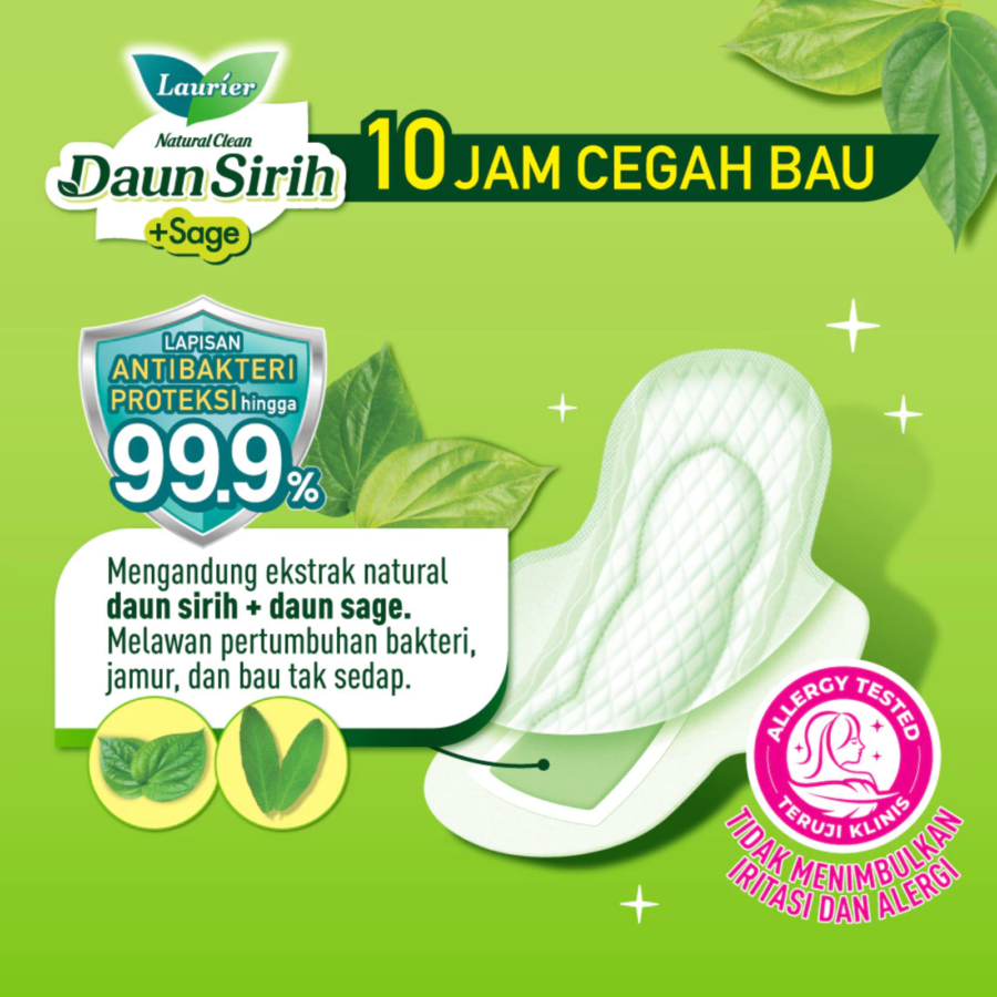 Laurier Natural Clean Daun Sirih Day Wing 22cm Pembalut Kewanitaan 20pads