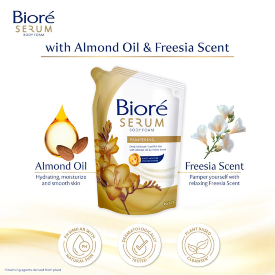 Biore Pampering Almond Oil & Freesia Scent Serum Body Foam 380ml