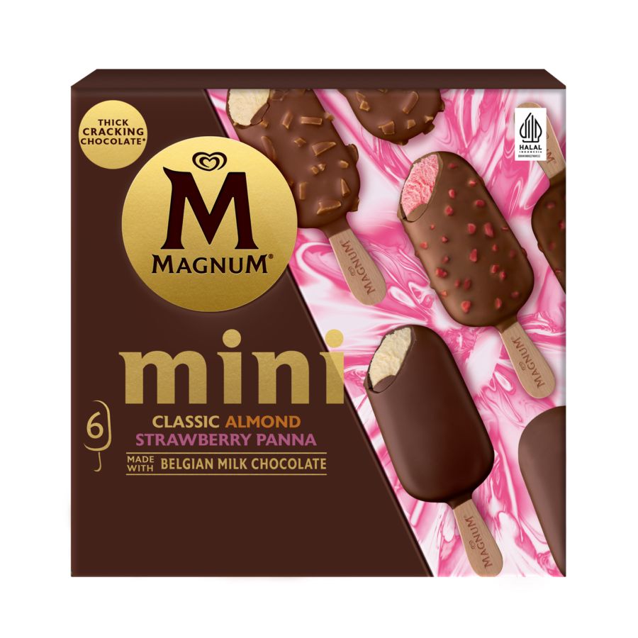 Walls Magnum Mini Classic, Almond & Strawberry Panna (45ml x 6) 1pcs