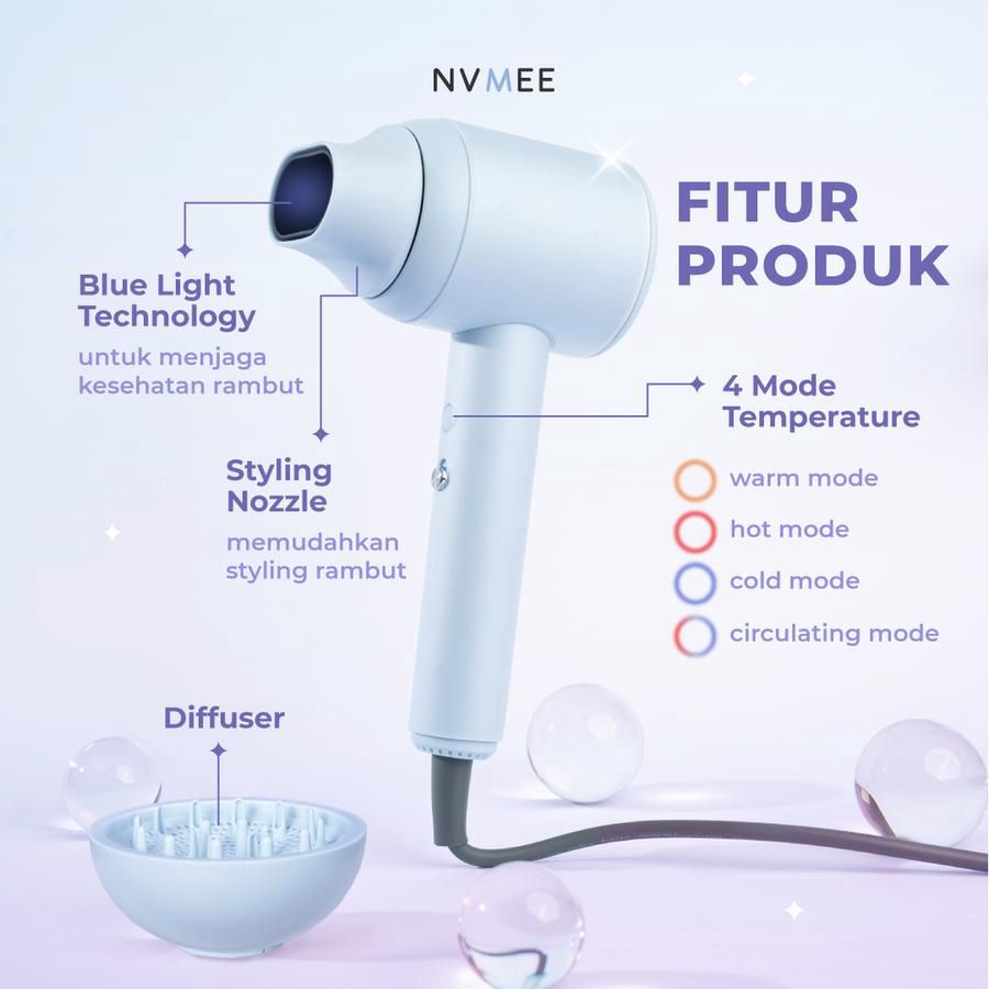 Nvmee Luna Hair Dryer Strong Wind Low Watt Oat 1pcs