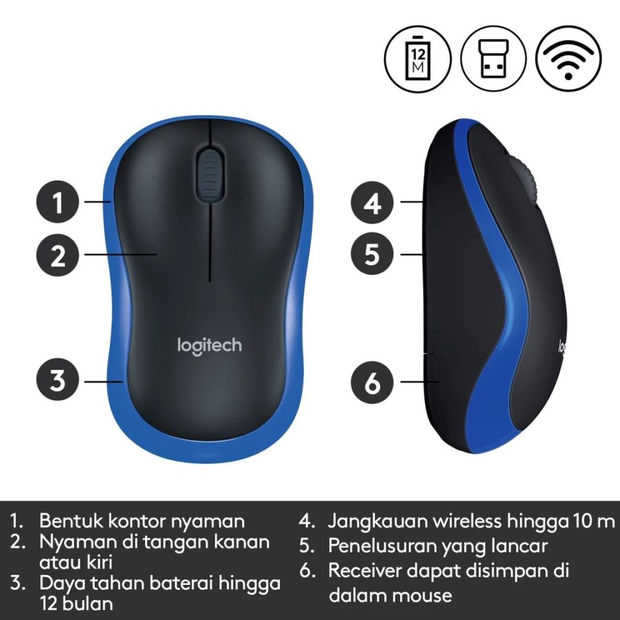 Logitech M185 Wireless Mouse 1pcs