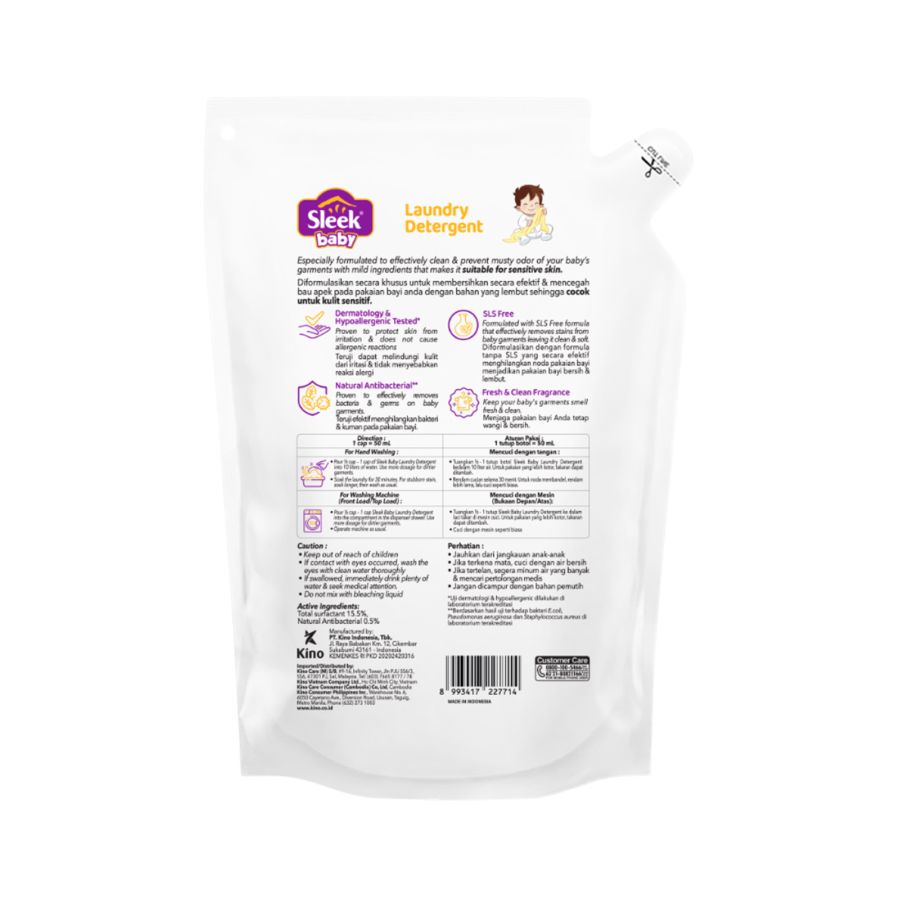 Sleek Baby Laundry Detergent Deterjen Cair Pouch 450ml