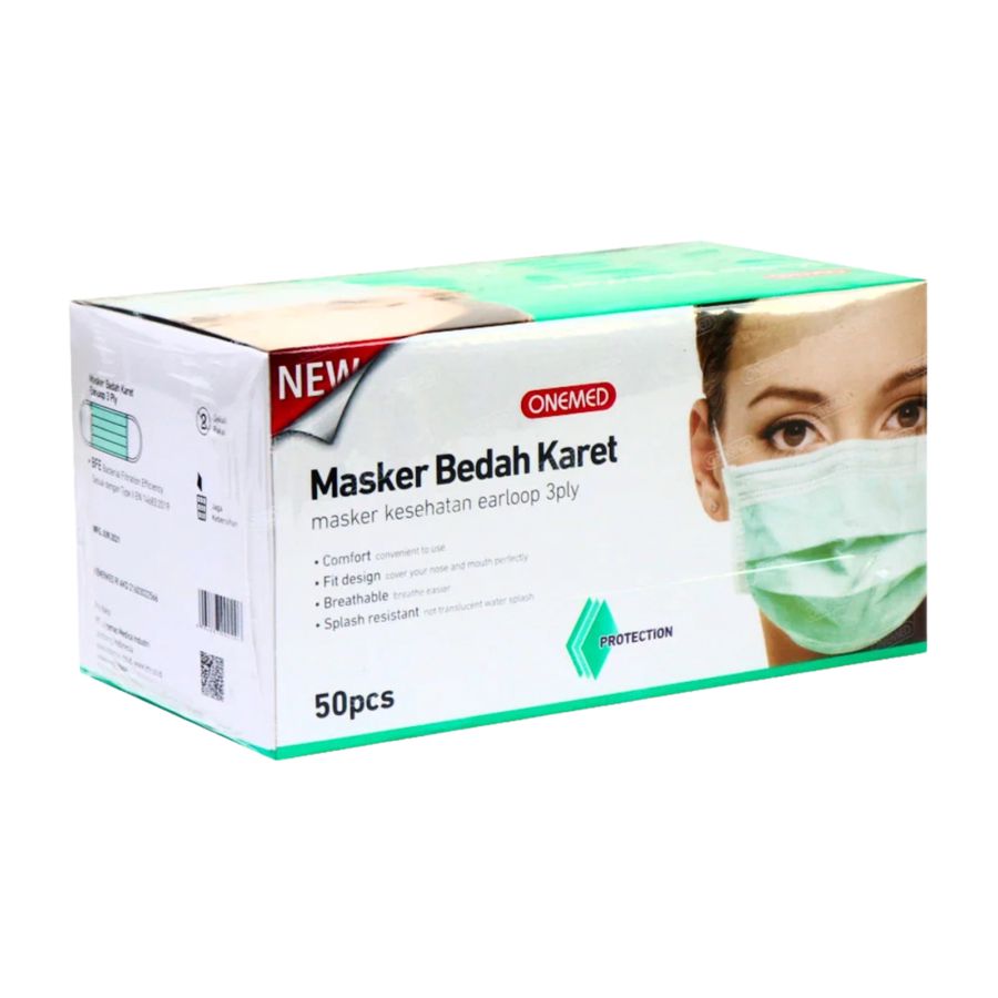 Onemed Hijau Masker Bedah Karet Earloop 50 Pcs 1box