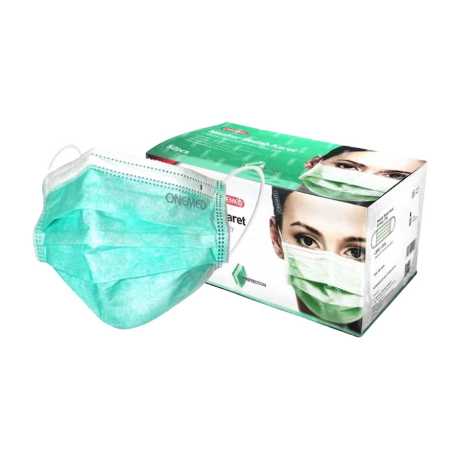 Onemed Hijau Masker Bedah Karet Earloop 50 Pcs 1box