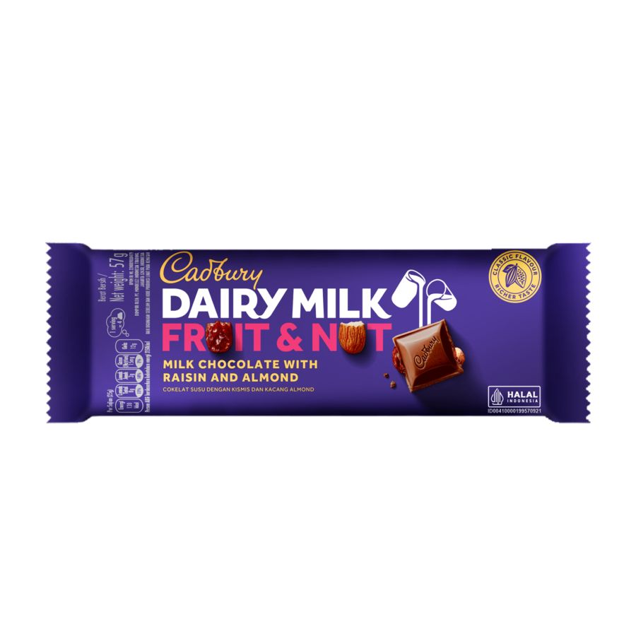 Cadbury Dairy Milk Fruit & Nut/Coklat/Cokelat 57gram