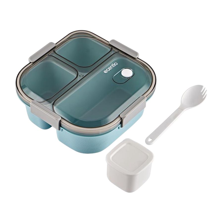 Ecentio Kotak Bekal Anti Tumpah 3 Grid Skyblue 1100ml 1pcs