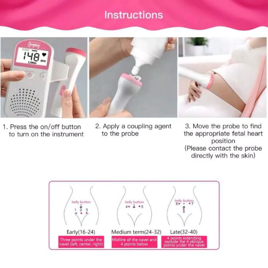Omicron Paket Fetal Doppler 3.0MHz Alat Deteksi Janin dan Detak Jantung Bayi 1pcs