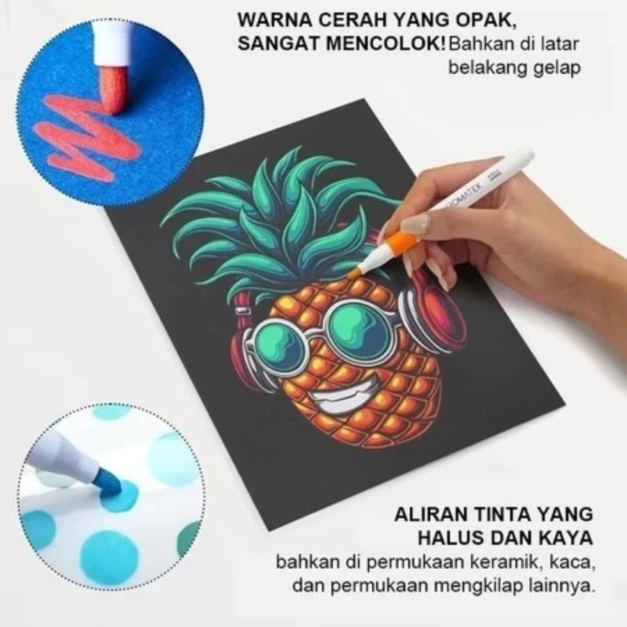 Hightune Acrylic Marker Set Spidol 12 Warna 1pack