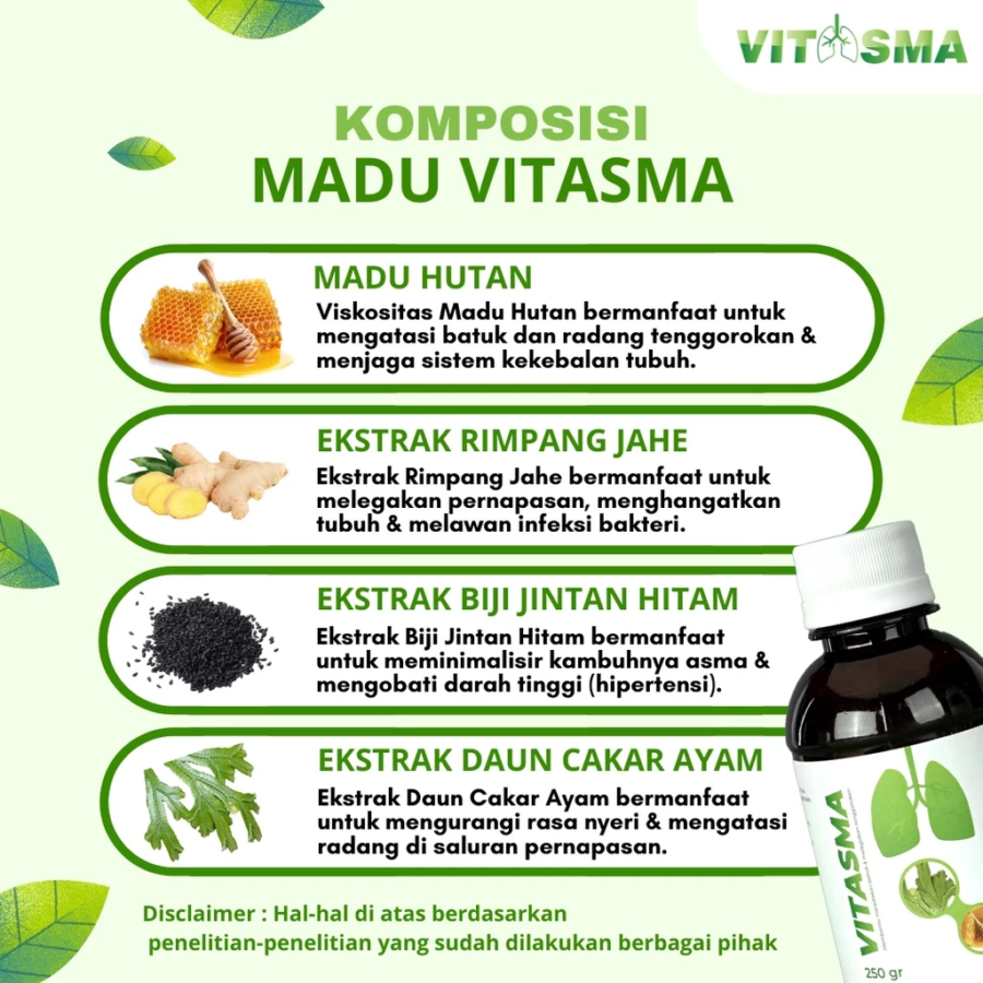 Vitasma Obat Batuk Herbal Kering dan Berdahak Madu Herbal 250gram