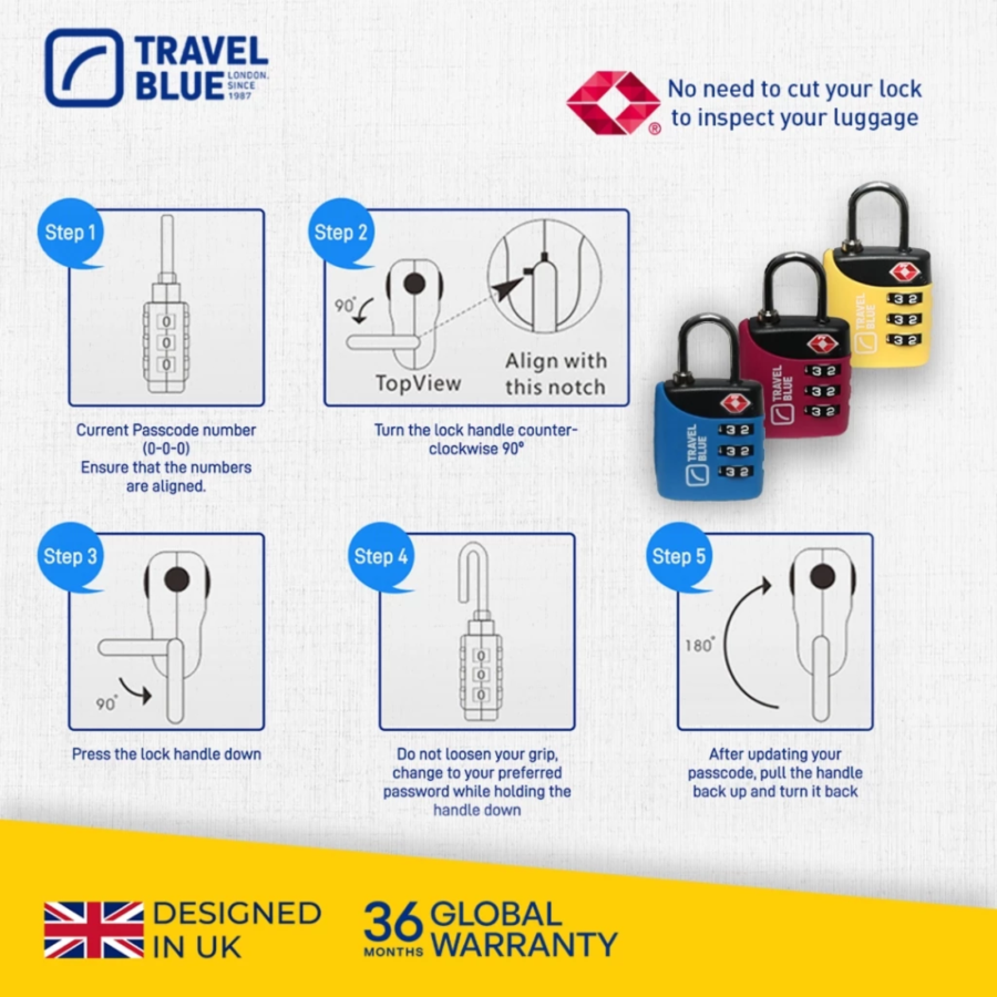 Travel Blue TSA Combination Lock New TB029 Gembok Koper 1pcs
