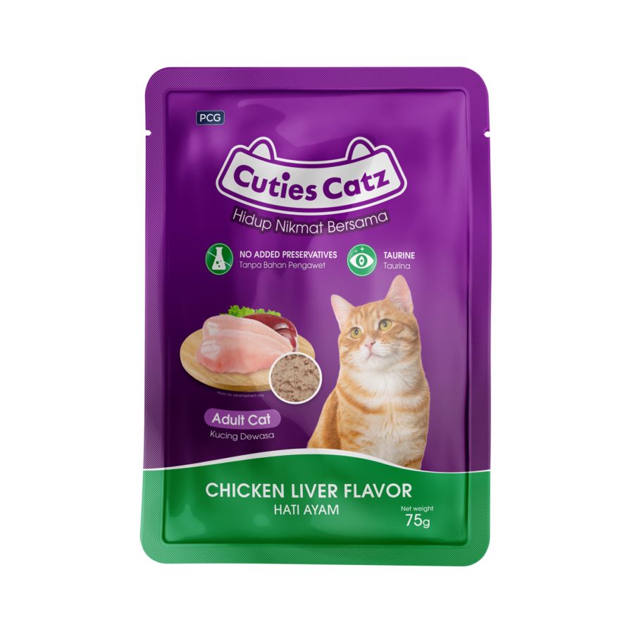 Cuties Catz Chicken & Liver Adult Makanan Kucing Basah Pouch 75gram