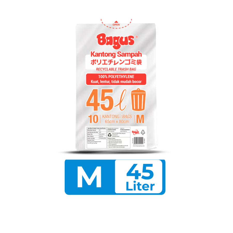 Bagus Kantong Sampah Putih Size M 65 x 80 cm 45L 10pcs