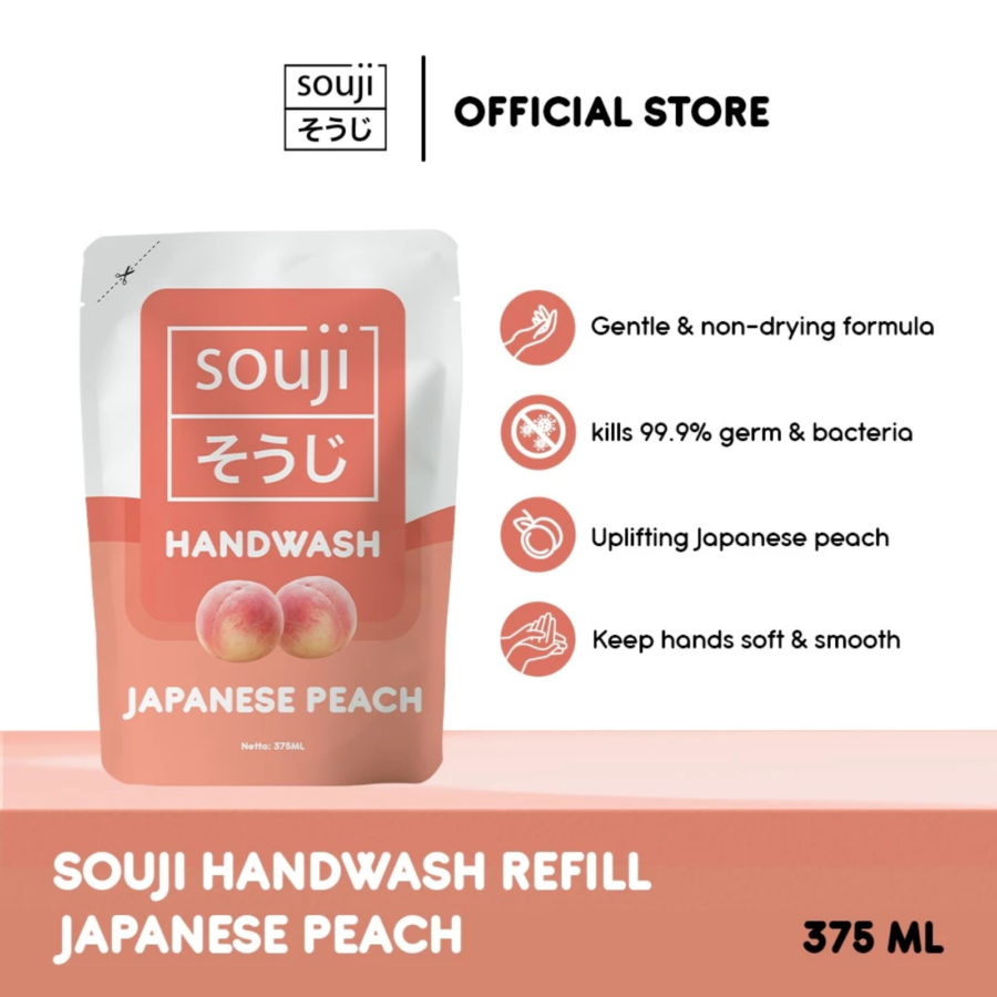 Souji Japanese Peach Antibacterial Handwash Pouch 375ml