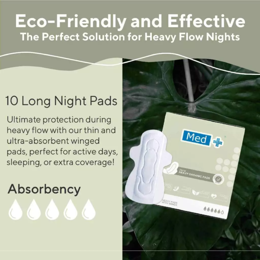 Med+ Heavy Organic Pads Wings 29cm Pembalit Kewanitaan 10pads