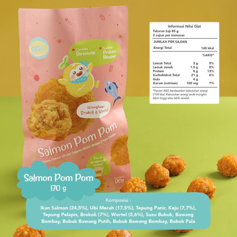 Grouu Finger Food Salmon Pom Pom MPASI Snack Bayi Anak 187gram