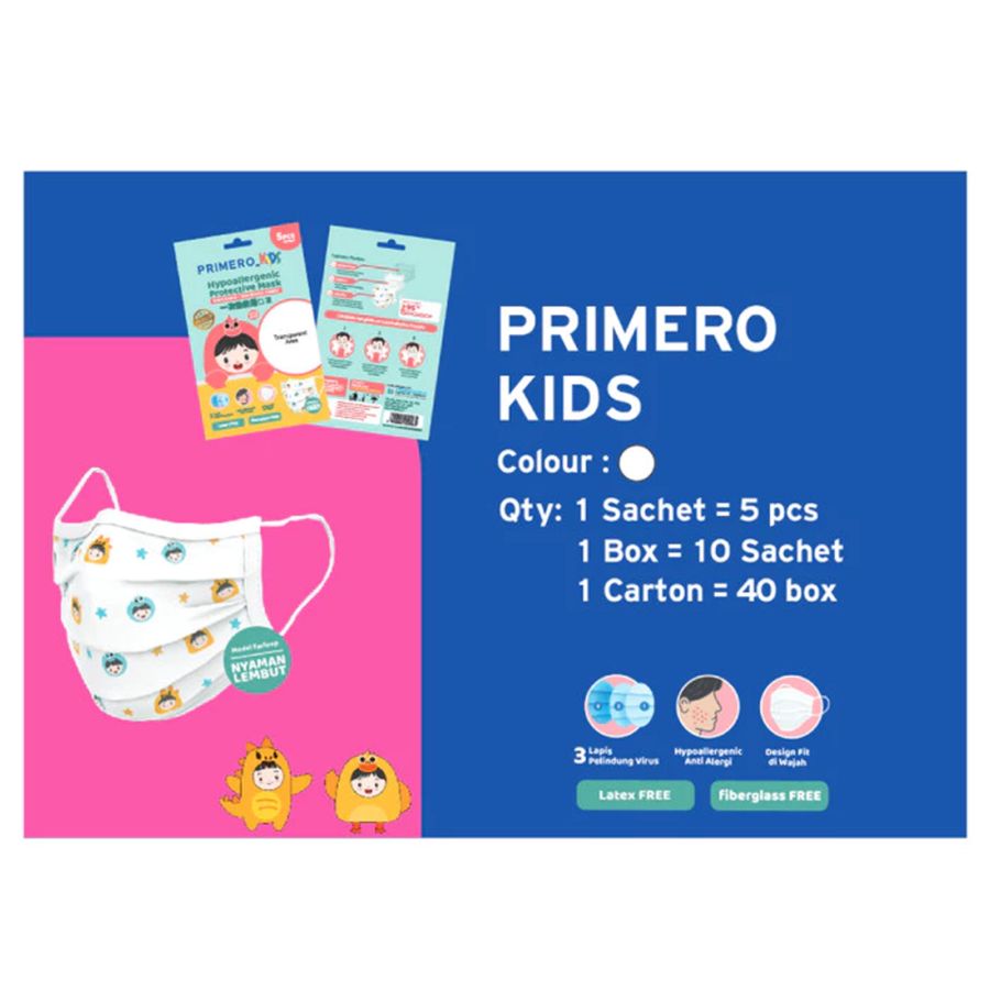 Primero Kids 3 Ply Earloop Masker Anak Sachet 1 Box 50pcs