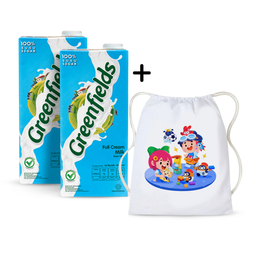 [Bundle] 2 Greenfields UHT Milk Full Cream Plain /Susu UHT 1000 ml + 1 Pouch Airo & Friends