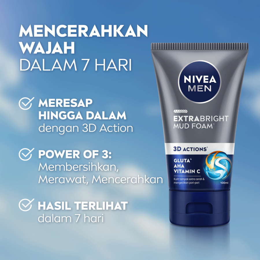 Nivea Men Extra Bright Mud Facial Foam 100ml