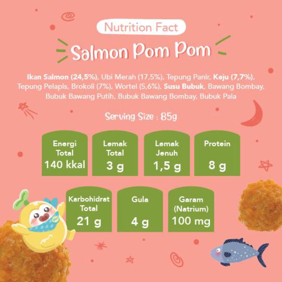 Grouu Finger Food Salmon Pom Pom MPASI Snack Bayi Anak 187gram