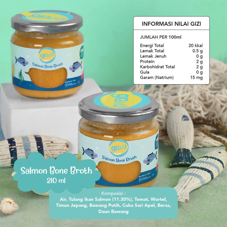 Grouu Bone Broth Salmon MPASI Makanan Bayi Anak Refill 210ml