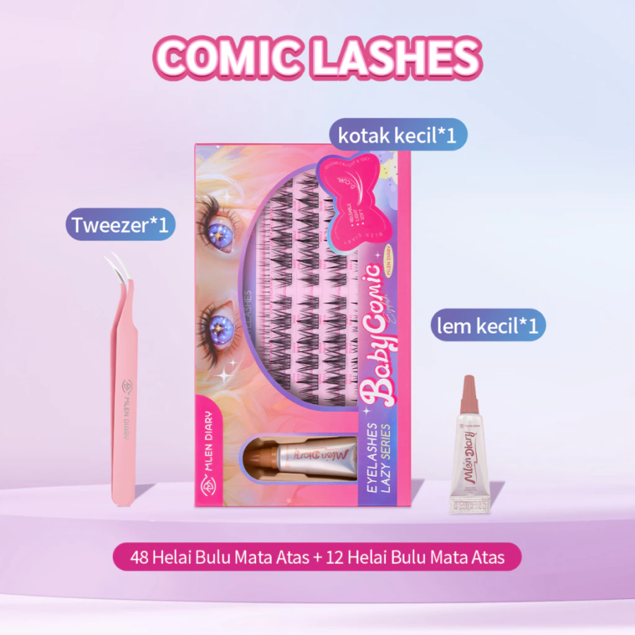 Mlen Diary Babymin Bulu Mata Palsu Ikal+Glue+Tweezer 1pcs