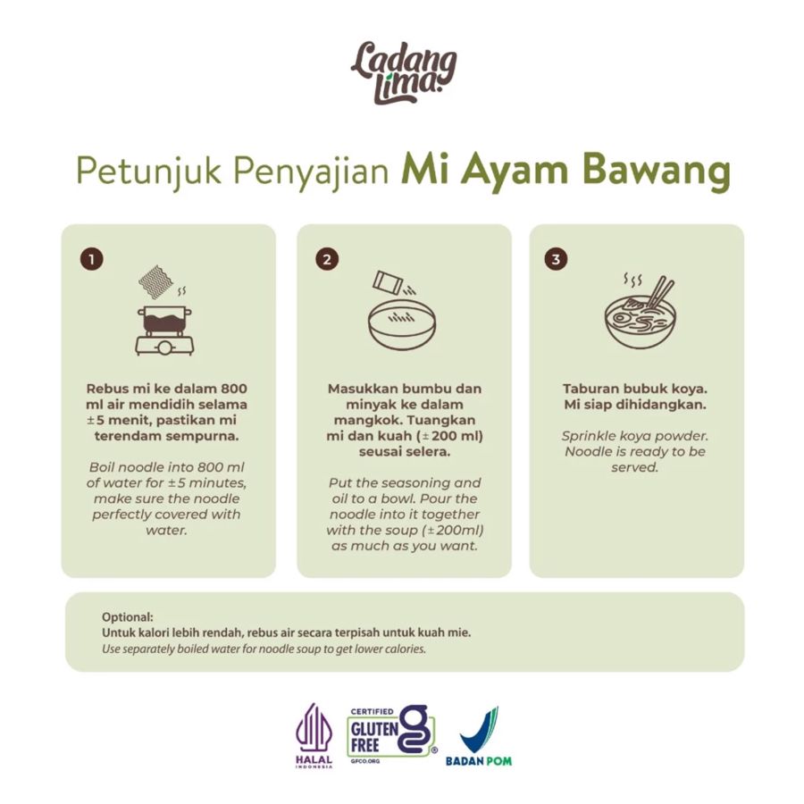 Ladang Lima Mie Kuah Ayam Bawang Bebas Gluten Mie Instan 72gram