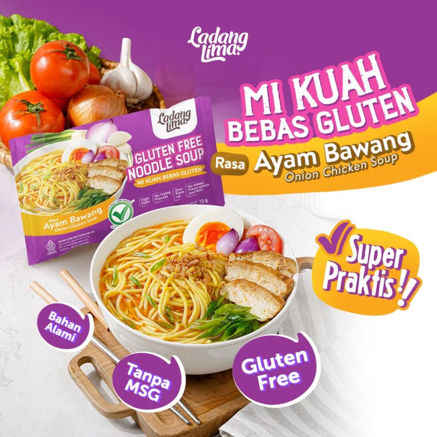 Ladang Lima Mie Kuah Ayam Bawang Bebas Gluten Mie Instan 72gram