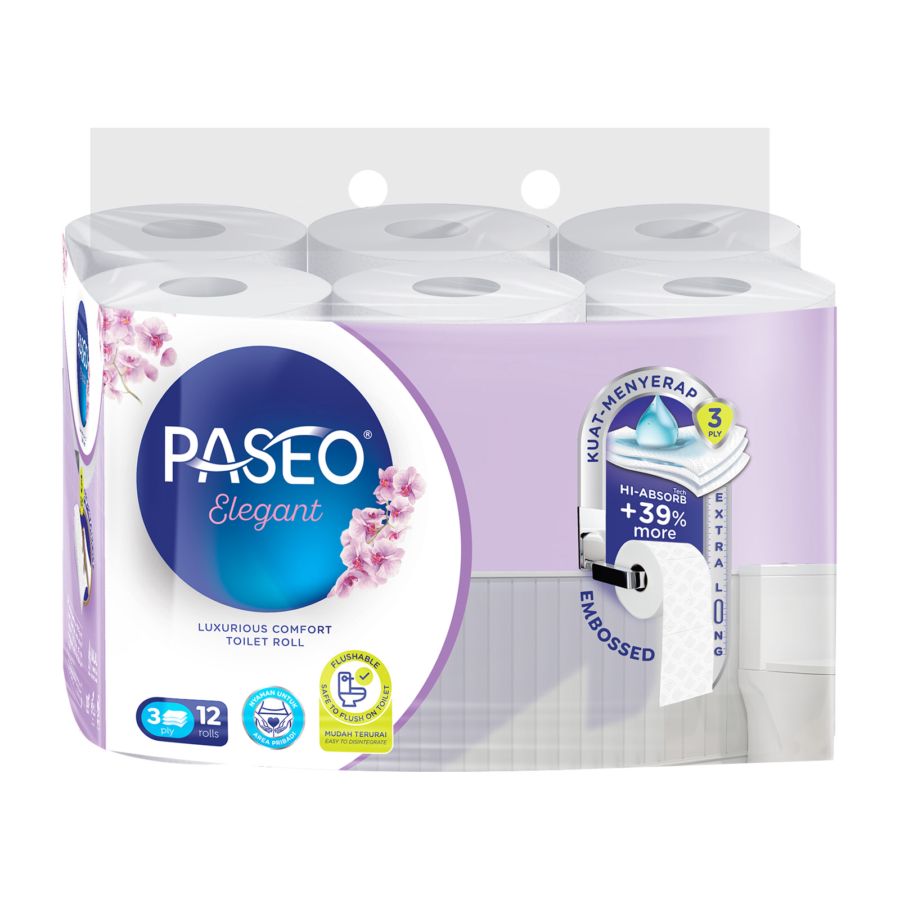 Paseo Elegant Embossed 3 Ply Tisu Toilet 12rolls