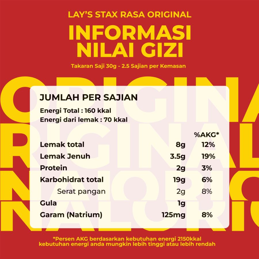 Lays Stax Keripik Kentang Original 70gram