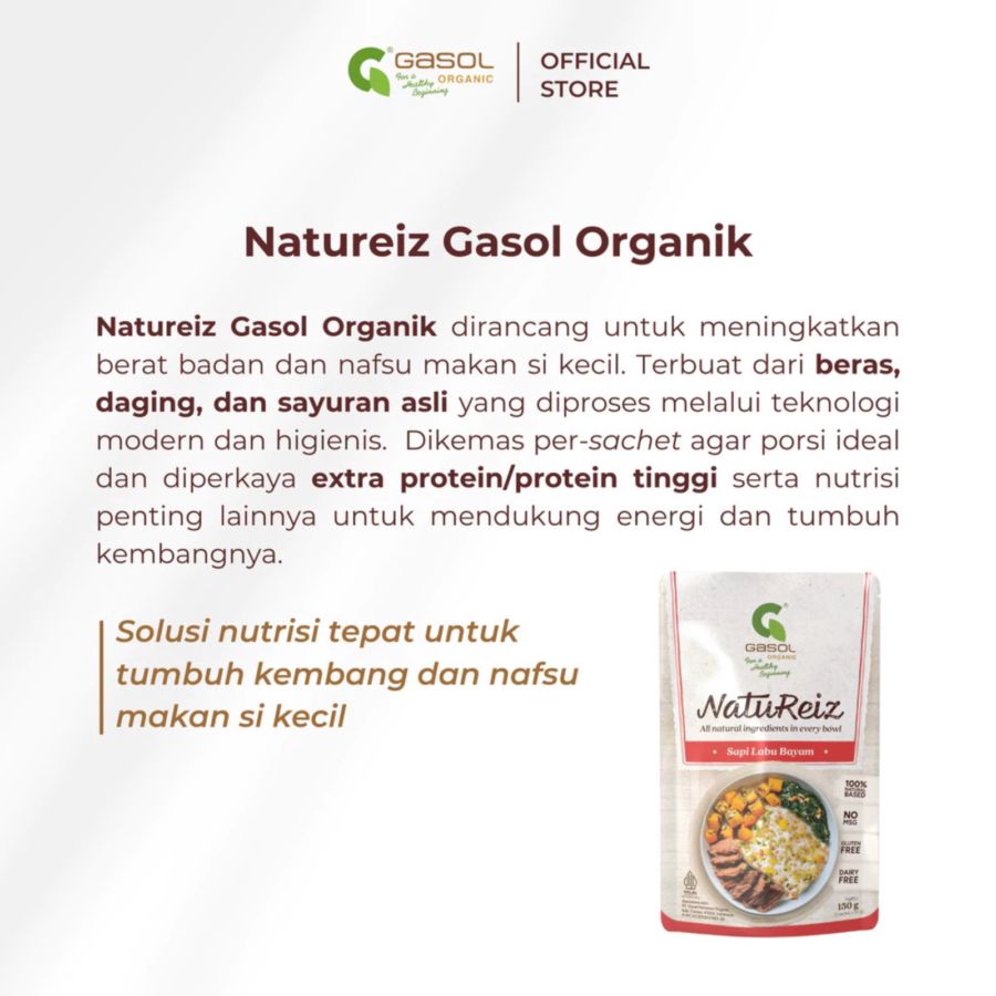 GASOL Organic Natureiz Rice Booster Sapi, Labu, dan Bayam MPASI 150gram