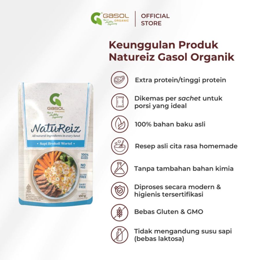 GASOL Organic Natureiz Rice Booster Sapi, Brokoli, Wortel MPASI 150gram