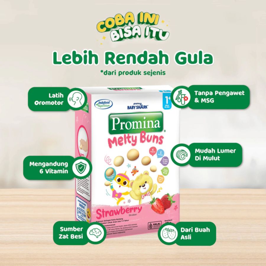 Promina Melty Buns Strawberry Snack Bayi 1+ Tahun 42gram