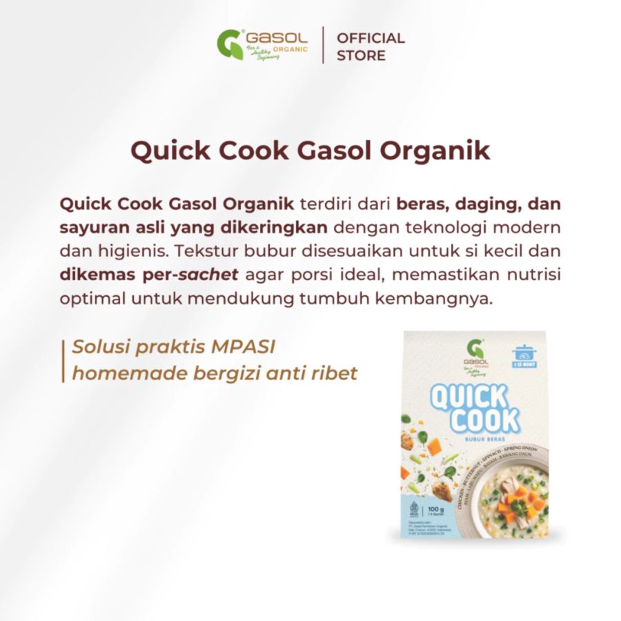 GASOL Organic Quick Cook Bubur Beras Ayam, Labu Madu, Bayam, Bawang Daun MPASI 100gram
