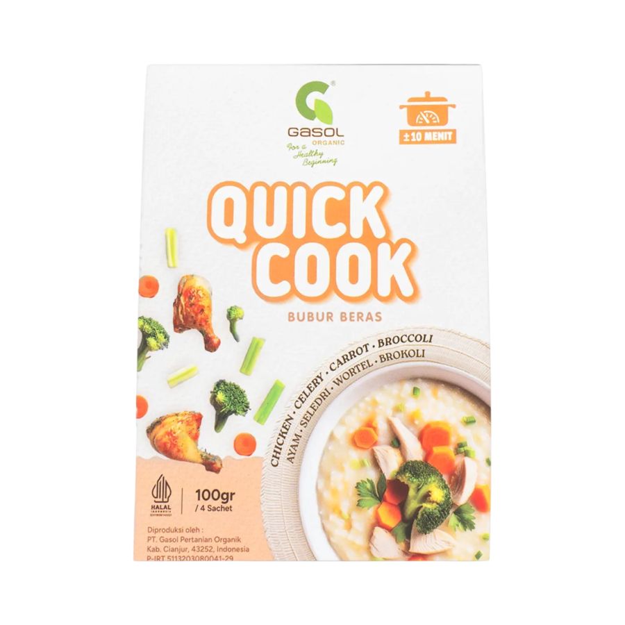 GASOL Organic Quick Cook Bubur Beras Ayam, Seledri, Wortel, Brokoli MPASI 100gram
