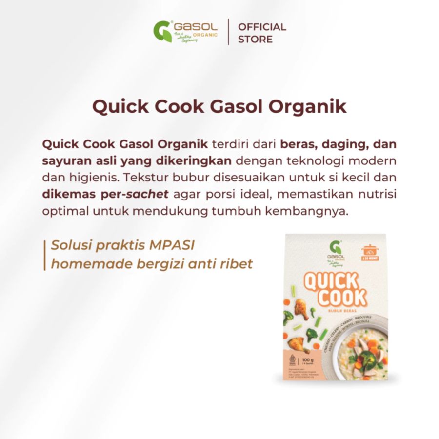 GASOL Organic Quick Cook Bubur Beras Ayam, Seledri, Wortel, Brokoli MPASI 100gram