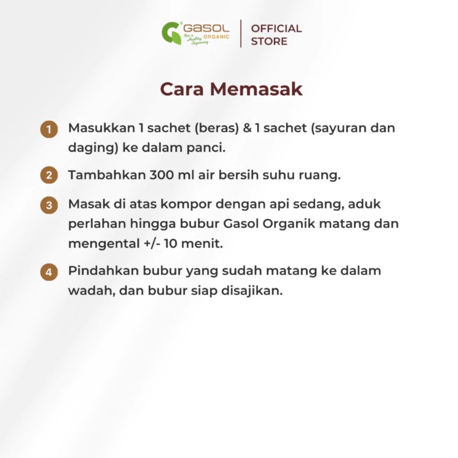GASOL Organic Quick Cook Bubur Beras Ayam, Seledri, Wortel, Brokoli MPASI 100gram