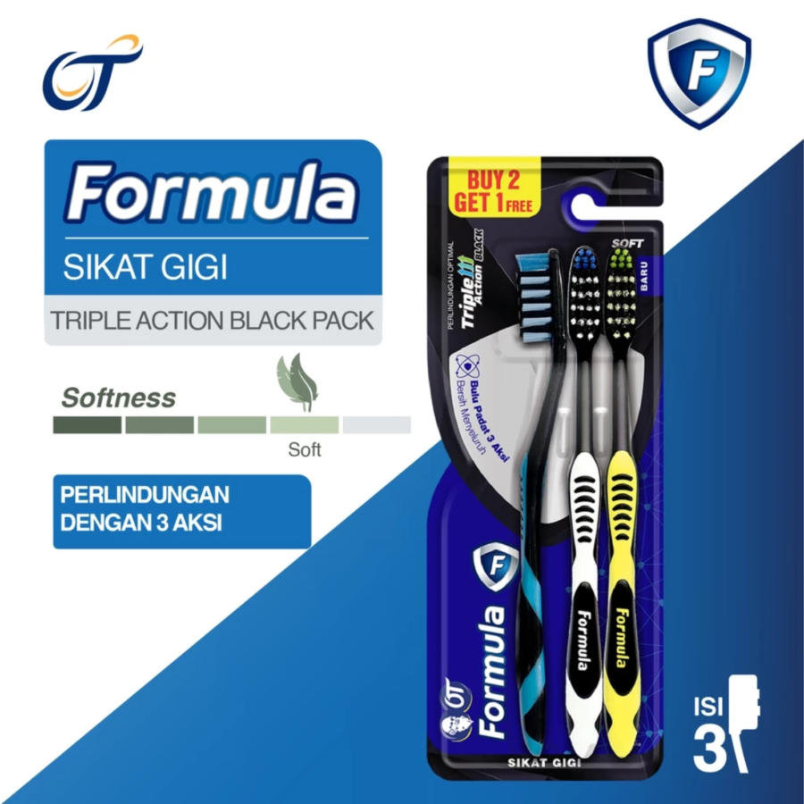 Formula Triple Action Black Soft Sikat Gigi 3pcs