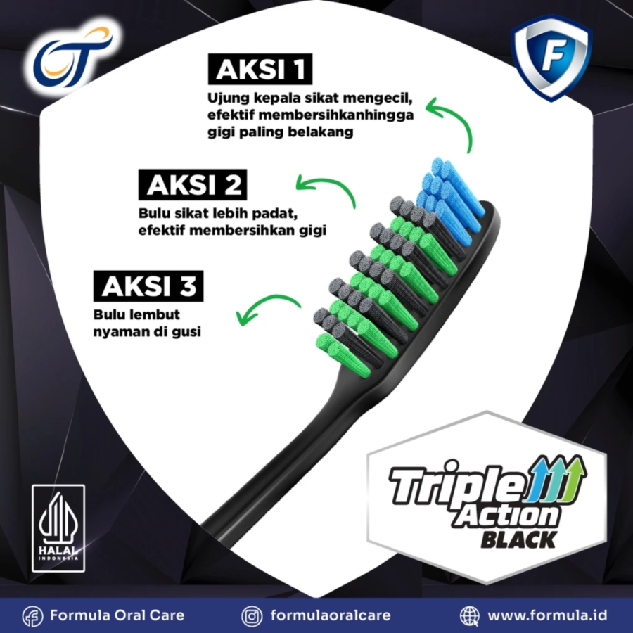 Formula Triple Action Black Soft Sikat Gigi 3pcs