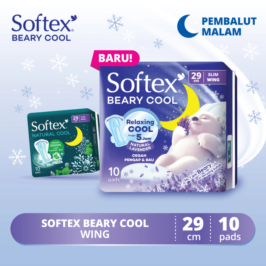 Softex Beary Cool Night Slim Wing 29cm Pembalut Kewanitaan 10pads
