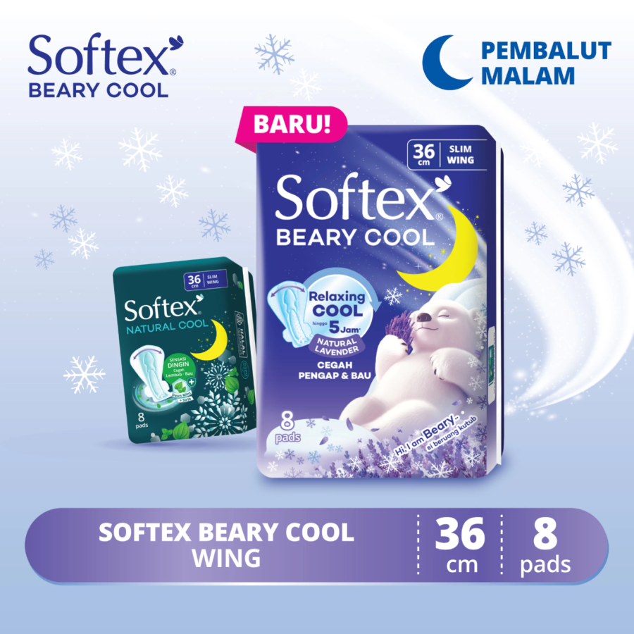 Softex Beary Cool Night Slim Wing 36cm Pembalut Kewanitaan 8pads