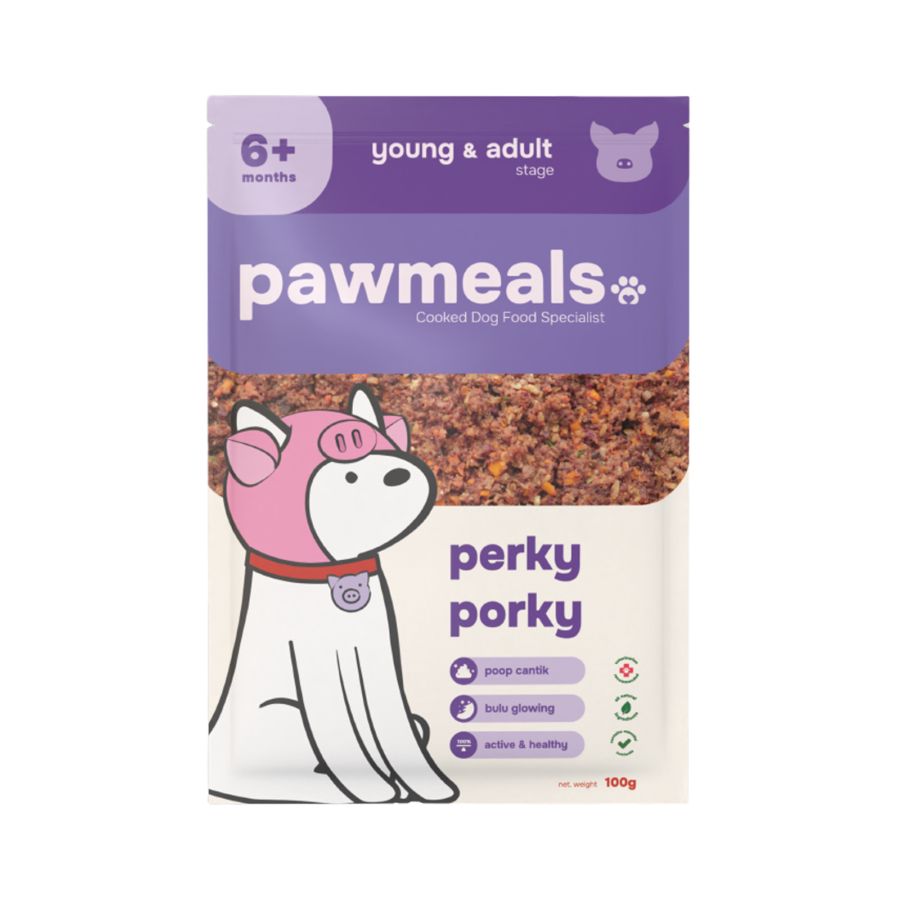 Pawmeals Freshly Cooked Perky Porky Young & Adult Makanan Basah Anjing 100gram