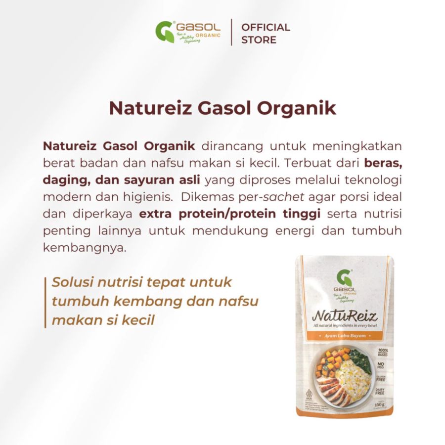 GASOL Organic Natureiz Rice Booster Ayam, Labu, dan Bayam MPASI 150gram