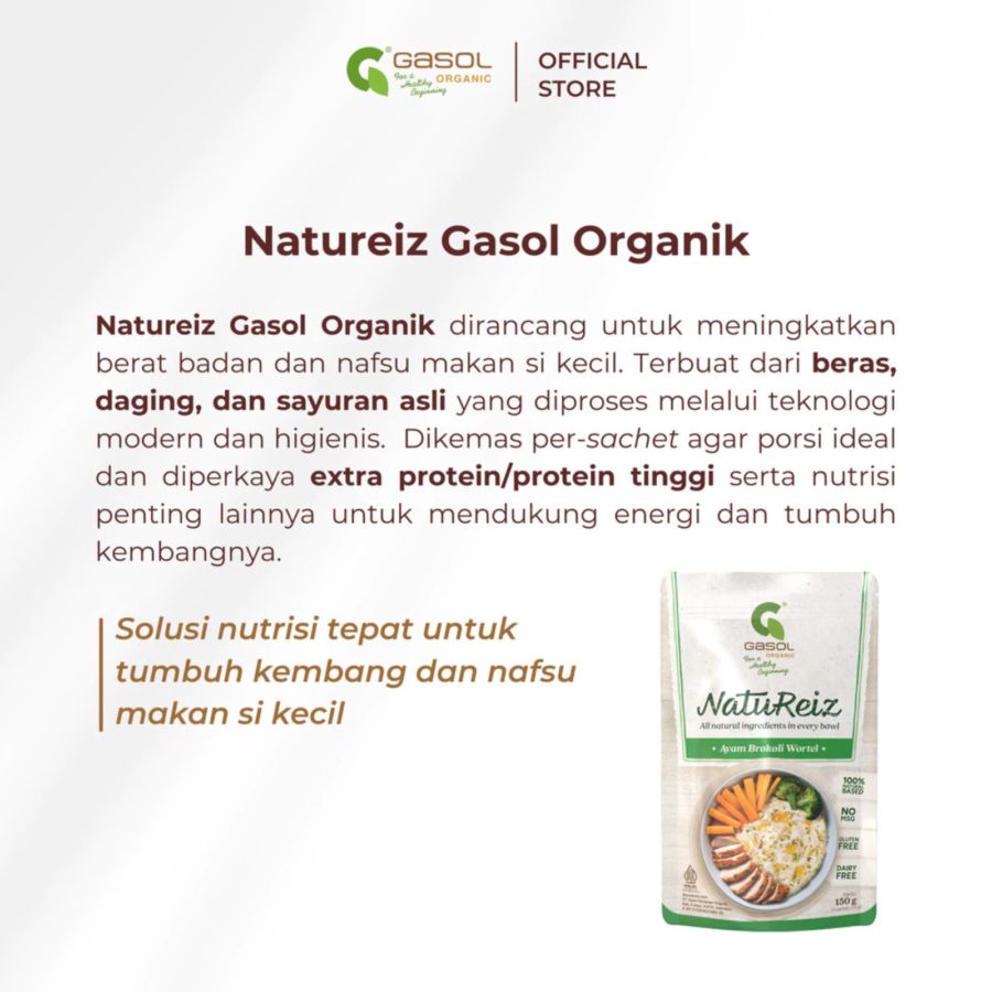 GASOL Organic Natureiz Rice Booster Ayam, Brokoli, dan Wortel MPASI 150gram